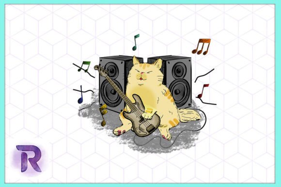 Cute Cat with Guitar and Speaker PNG