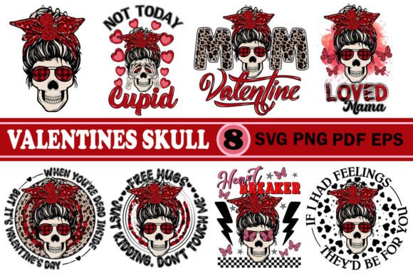 Valentine Skull SVG PNG Bundle